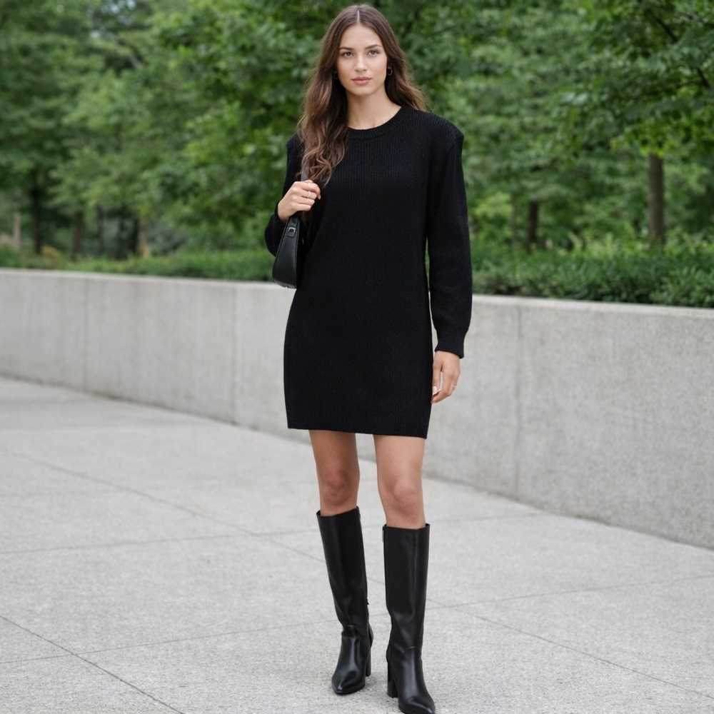 BB Dakota by Steve Madden NWT Structured Knit Sweater Dress in Black, Size L